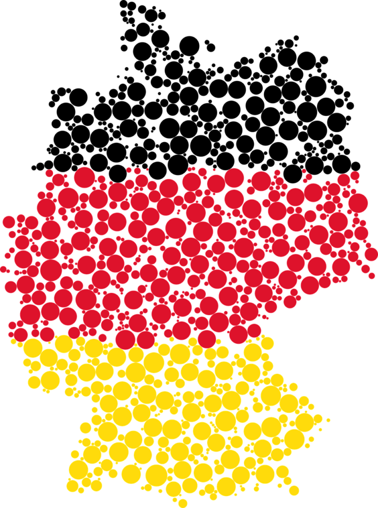 Deutschlandkarte in Schwarz-Rot-Gold - bestehend aus vielen kleinen Punkten und Kreisen